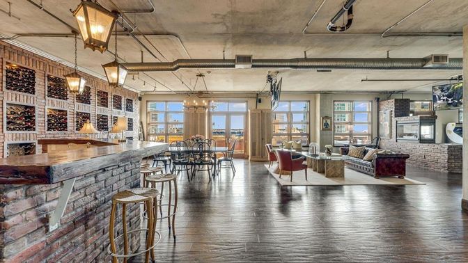 Dining room, Interior, Living room, Pendant Lights, Wood Texture Flooring