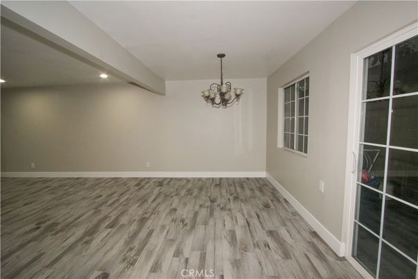 Chandelier, Empty room, Interior, Recessed Lighting, Wood Texture Flooring