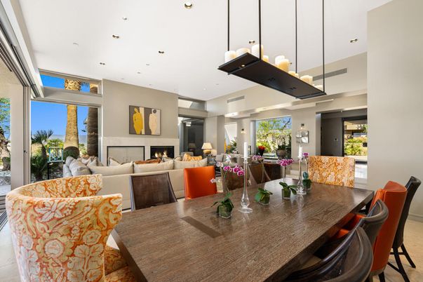 Dining room, Fireplace, Interior, Living room, Pendant Lights, Recessed Lighting