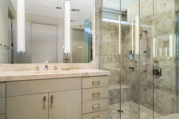 Bathroom, Glass Shower, Interior, Recessed Lighting