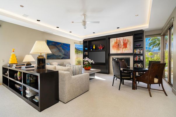 Dining room, Fireplace, Interior, Living room, Recessed Lighting