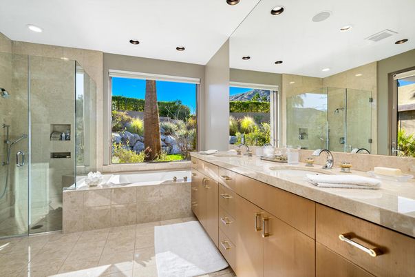 Bathroom, Dual Sink Vanities, Glass Shower, Interior, Recessed Lighting