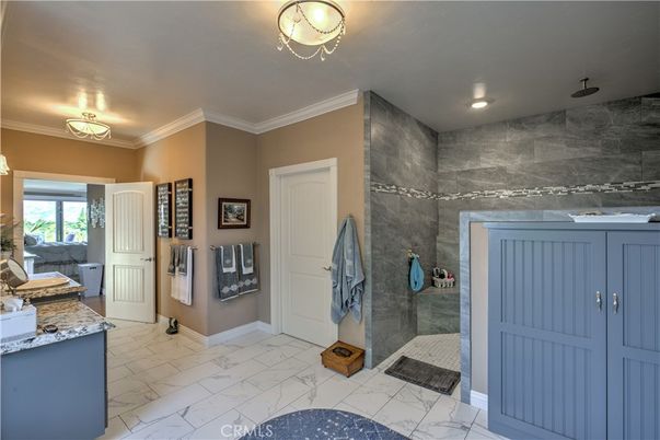 Bathroom, Glass Shower, Interior, Marble, Recessed Lighting