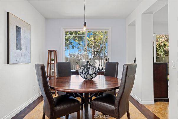 Dining room, Interior, Pendant Lights, Wood Texture Flooring