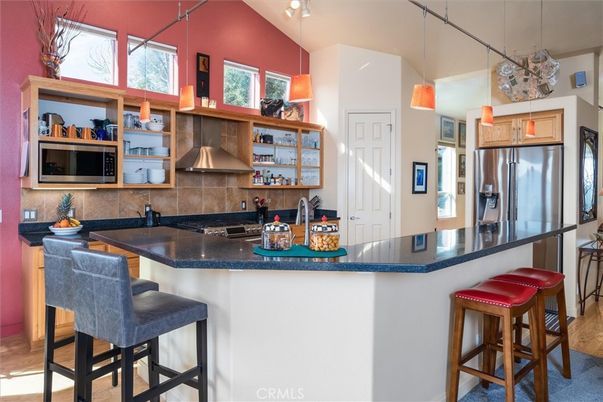 Interior, Kitchen, Pendant Lights, Stainless Steel Appliances, Wood Texture Flooring