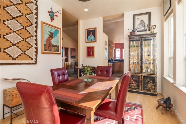 Dining room, Interior, Recessed Lighting, Wood Texture Flooring