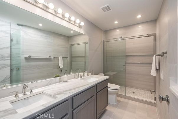 Bathroom, Dual Sink Vanities, Glass Shower, Interior, Recessed Lighting