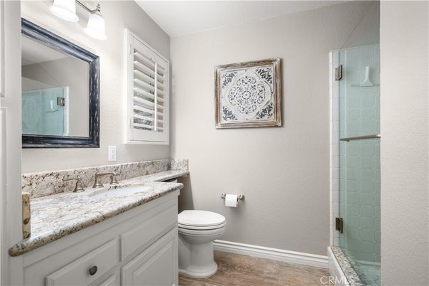 Bathroom, Glass Shower, Interior, Wood Texture Flooring