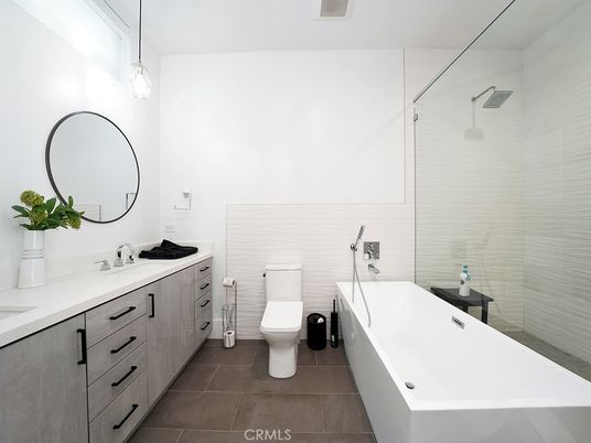 Bathroom, Dual Sink Vanities, Glass Shower, Interior, Pendant Lights