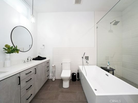 Bathroom, Dual Sink Vanities, Glass Shower, Interior, Pendant Lights