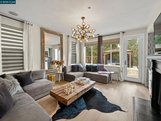 Fireplace, Interior, Living room, Pendant Lights, Wood Texture Flooring