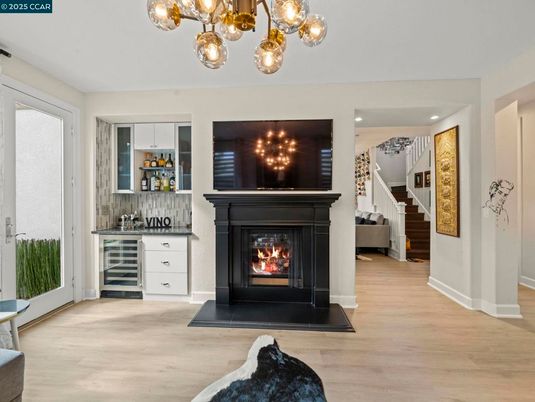 Fireplace, Interior, Recessed Lighting, Wood Texture Flooring