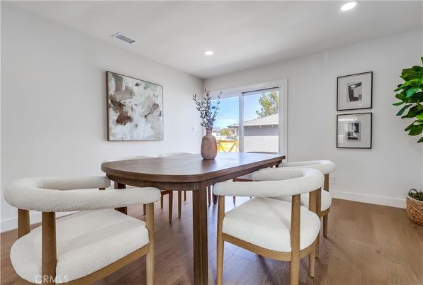 Dining room, Interior, Recessed Lighting, Wood Texture Flooring