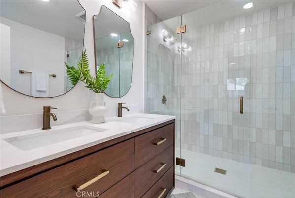 Bathroom, Dual Sink Vanities, Glass Shower, Interior, Recessed Lighting