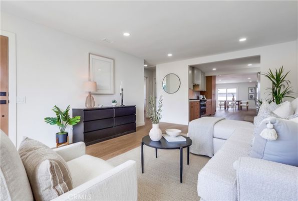 Dining room, Interior, Kitchen, Living room, Recessed Lighting, Wood Texture Flooring