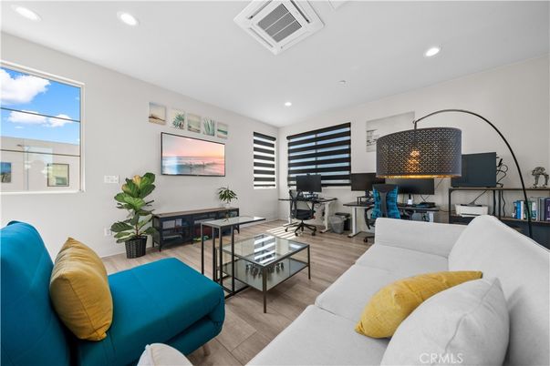 Home Office, Interior, Living room, Recessed Lighting, Wood Texture Flooring
