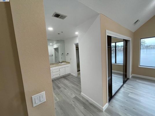 Bathroom, Empty room, Interior, Recessed Lighting, Wood Texture Flooring