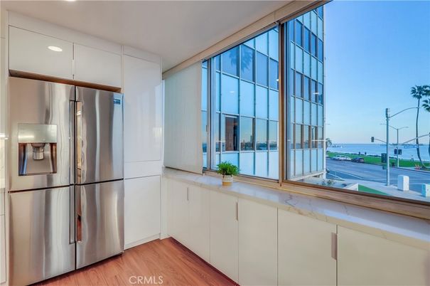 Interior, Kitchen, Recessed Lighting, Stainless Steel Appliances, Water, Wood Texture Flooring