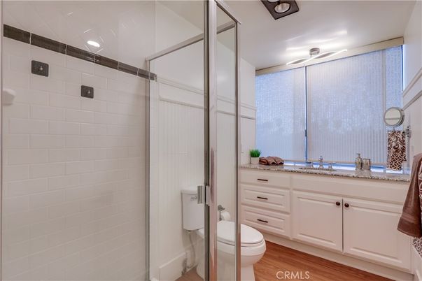 Bathroom, Glass Shower, Interior, Wood Texture Flooring