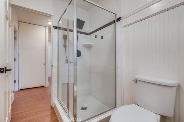 Bathroom, Glass Shower, Interior, Wood Texture Flooring