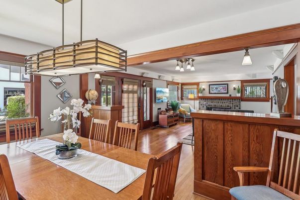 Dining room, Interior, Pendant Lights, Wood Texture Flooring