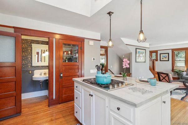 Dining room, Interior, Kitchen, Pendant Lights, Wood Texture Flooring