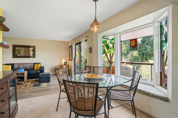 Dining room, Interior, Pendant Lights, Wood Texture Flooring