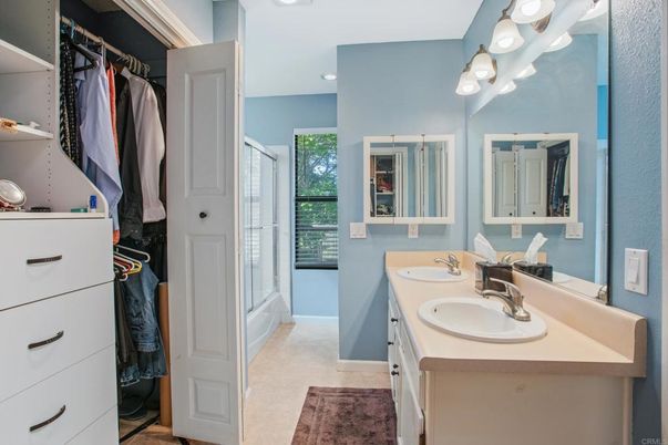 Bathroom, Dual Sink Vanities, Interior, Recessed Lighting, Walk-in Closets