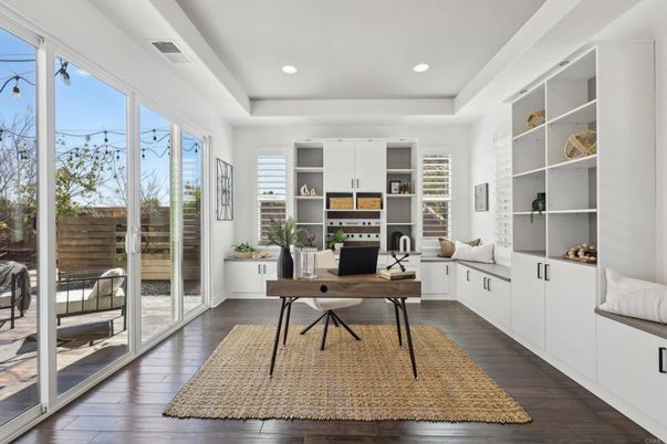 Home Office, Interior, Recessed Lighting, Wood Texture Flooring