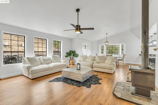 Dining room, Interior, Living room, Pendant Lights, Wood Texture Flooring