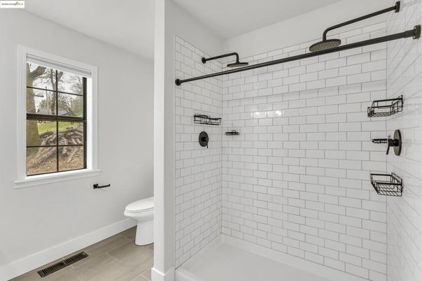 Bathroom, Glass Shower, Interior, Wood Texture Flooring