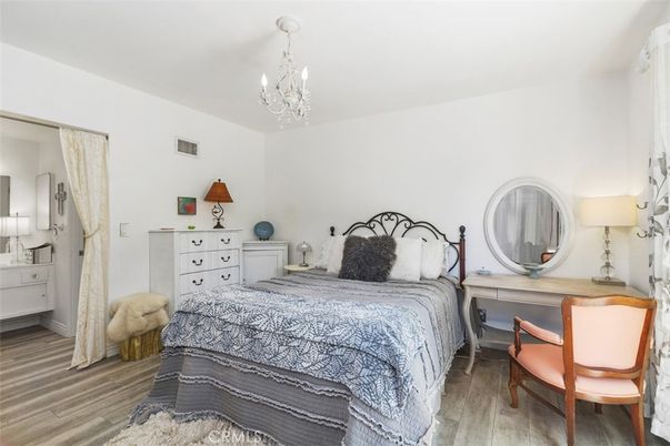 Bedroom, Chandelier, Interior, Wood Texture Flooring