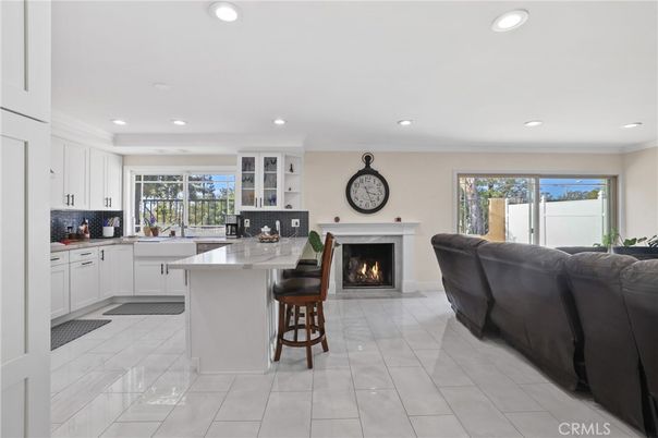 Fireplace, Interior, Kitchen, Living room, Recessed Lighting