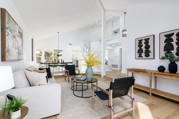 Dining room, Interior, Living room, Pendant Lights, Recessed Lighting, Wood Texture Flooring