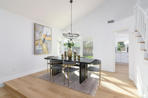 Chandelier, Dining room, Interior, Wood Texture Flooring