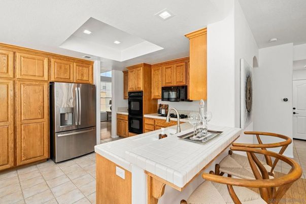 Interior, Kitchen, Recessed Lighting, Stainless Steel Appliances, Tile Countertops