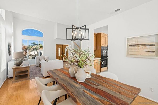 Dining room, Interior, Living room, Pendant Lights, Wood Texture Flooring