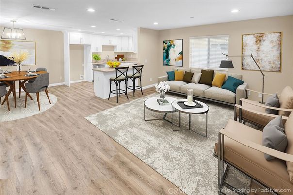 Dining room, Interior, Kitchen, Living room, Pendant Lights, Recessed Lighting, Wood Texture Flooring