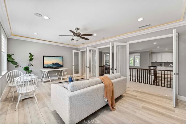 Dining room, Interior, Kitchen, Living room, Recessed Lighting, Wood Texture Flooring