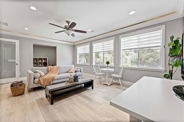 Dining room, Interior, Living room, Recessed Lighting, Wood Texture Flooring