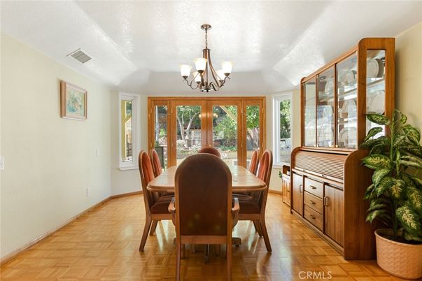 Chandelier, Dining room, Interior, Wood Texture Flooring