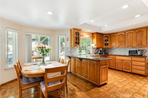 Dining room, Interior, Kitchen, Recessed Lighting, Wood Texture Flooring