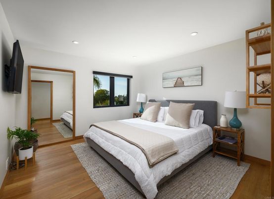 Bedroom, Interior, Recessed Lighting, Wood Texture Flooring