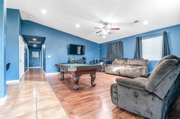 Billiard Table, Game Room, Interior, Living room, Recessed Lighting, Wood Texture Flooring