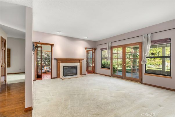 Empty room, Fireplace, Interior, Recessed Lighting, Wood Texture Flooring
