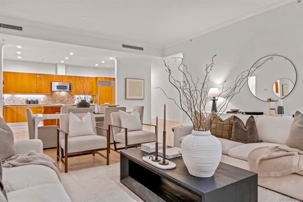 Dining room, Interior, Kitchen, Living room, Recessed Lighting, Wood Texture Flooring