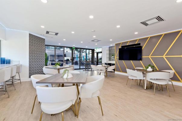 Dining room, Interior, Recessed Lighting, Wood Texture Flooring
