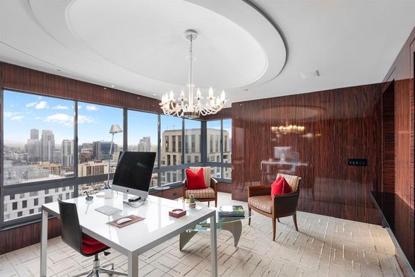 Chandelier, Home Office, Interior, Wooden Walls