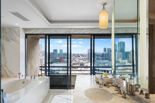Bathroom, Interior, Marble, Marble Walls, Recessed Lighting