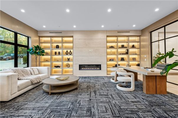 Fireplace, Home Office, Interior, Living room, Recessed Lighting